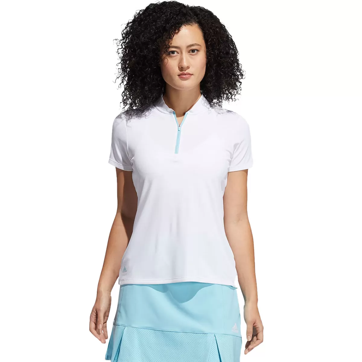 Clearance adidas Golf Adidas Ladies Heat.Rdy Zip Short Sleeve Golf Polo Shirt White/Hazy Sky