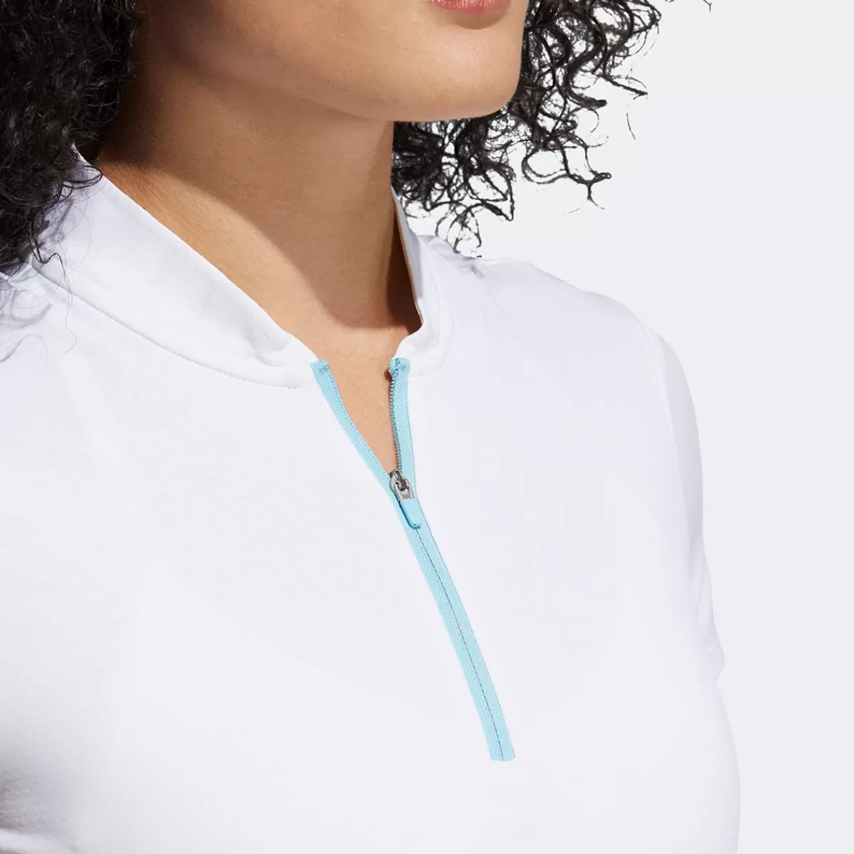 Clearance adidas Golf Adidas Ladies Heat.Rdy Zip Short Sleeve Golf Polo Shirt White/Hazy Sky