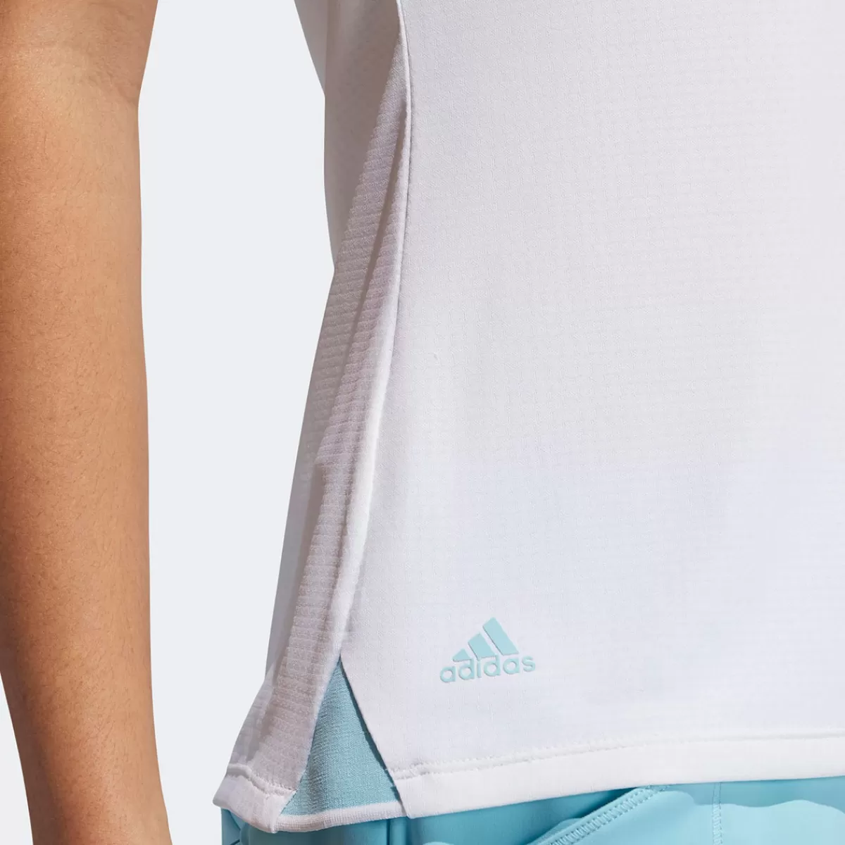 Clearance adidas Golf Adidas Ladies Heat.Rdy Zip Short Sleeve Golf Polo Shirt White/Hazy Sky