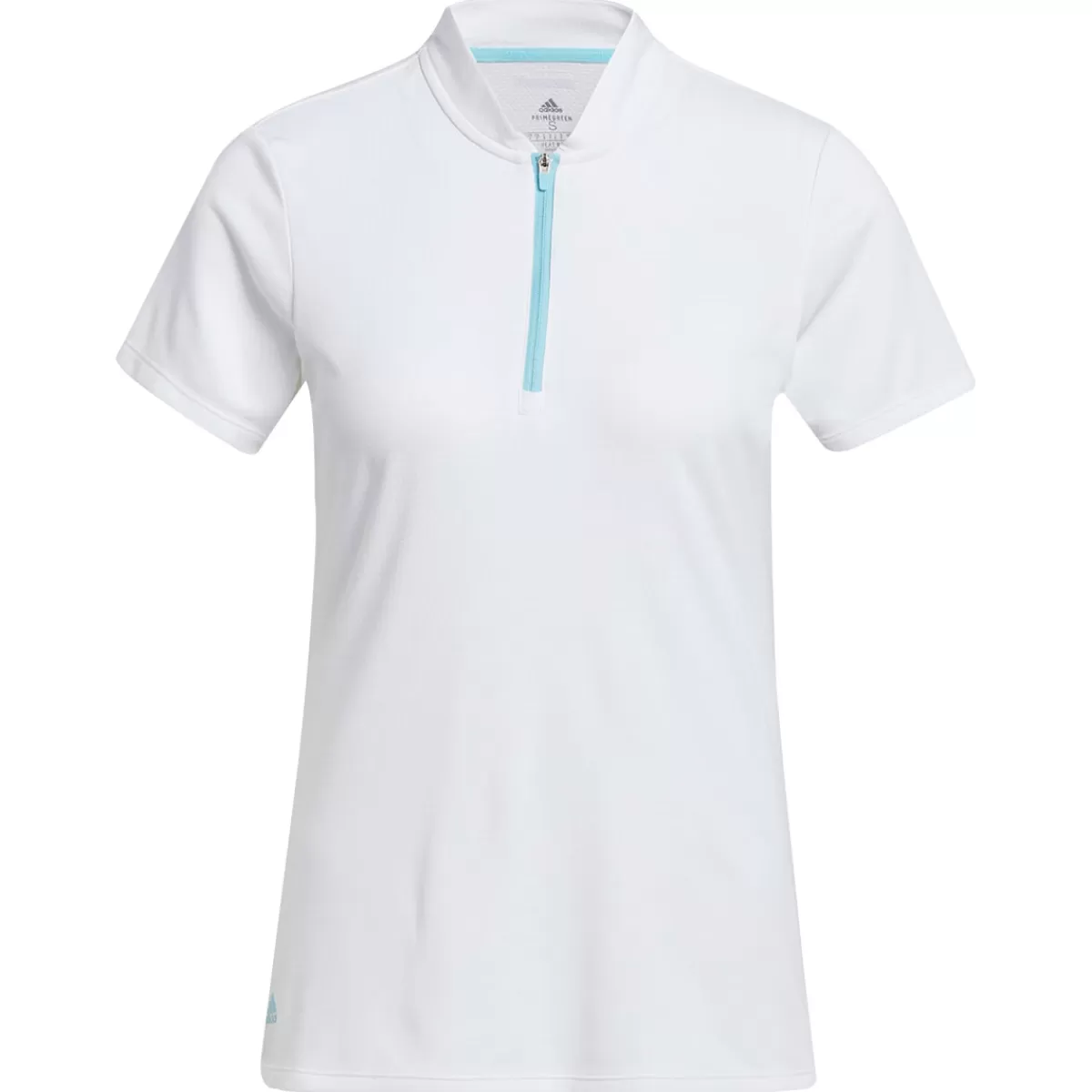 Clearance adidas Golf Adidas Ladies Heat.Rdy Zip Short Sleeve Golf Polo Shirt White/Hazy Sky