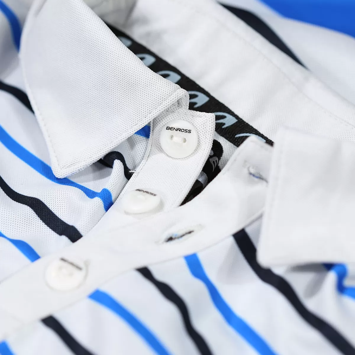 Store Benross Junior Colour Block Stripe Stretch Golf Polo Shirt White/Navy