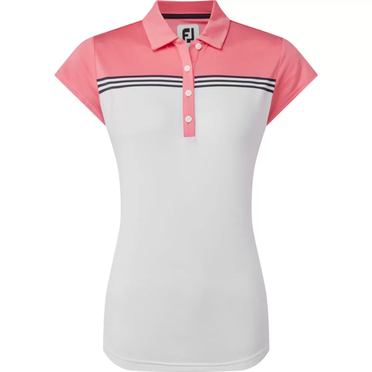 Store FootJoy Ladies Engineered Colour Block Lisle Stretch Golf Polo Shirt White/Coral