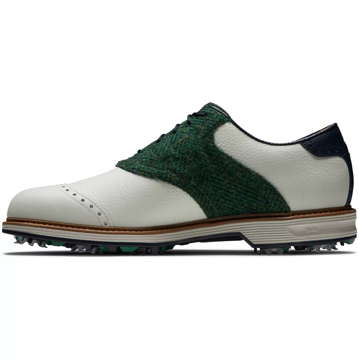 Discount FootJoy Men's Harris Tweed Premiere Series Wilcox Waterproof Spiked Golf Shoes White/Green/Navy