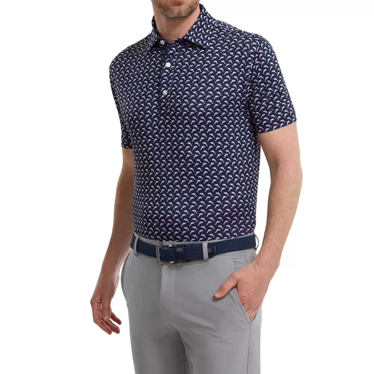 Clearance Men's Leaping Dolphins Print Lisle Stretch Golf Polo Shirt Men Men's Golf Polo Shirts