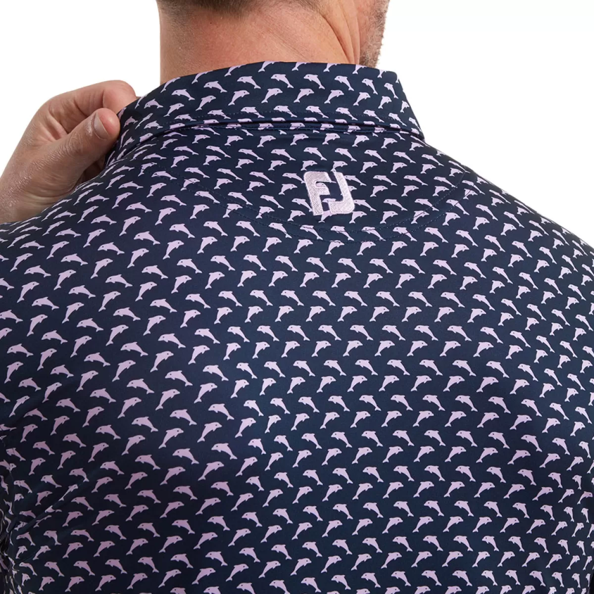 Store FootJoy Men's Leaping Dolphins Print Lisle Stretch Golf Polo Shirt