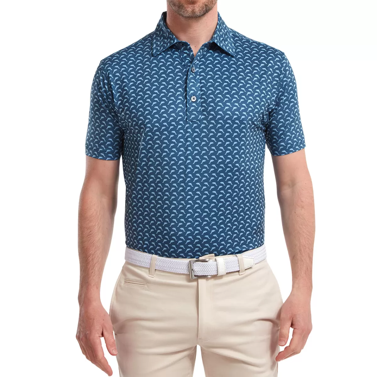 Clearance Men's Leaping Dolphins Print Lisle Stretch Golf Polo Shirt Men Men's Golf Polo Shirts