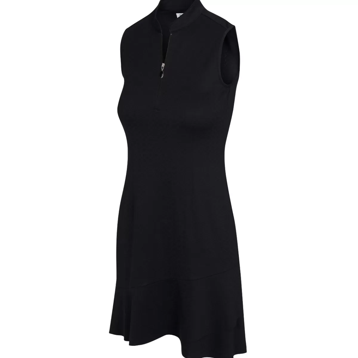 Clearance Greg Norman Ladies Crossover Flounce Sleeveless Zip Golf Dress Black