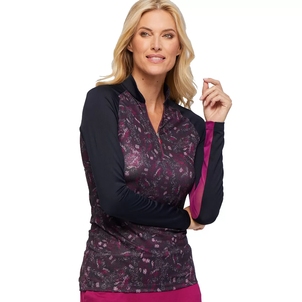 Best Sale Greg Norman Ladies Monet Print Half Zip Golf Midlayer