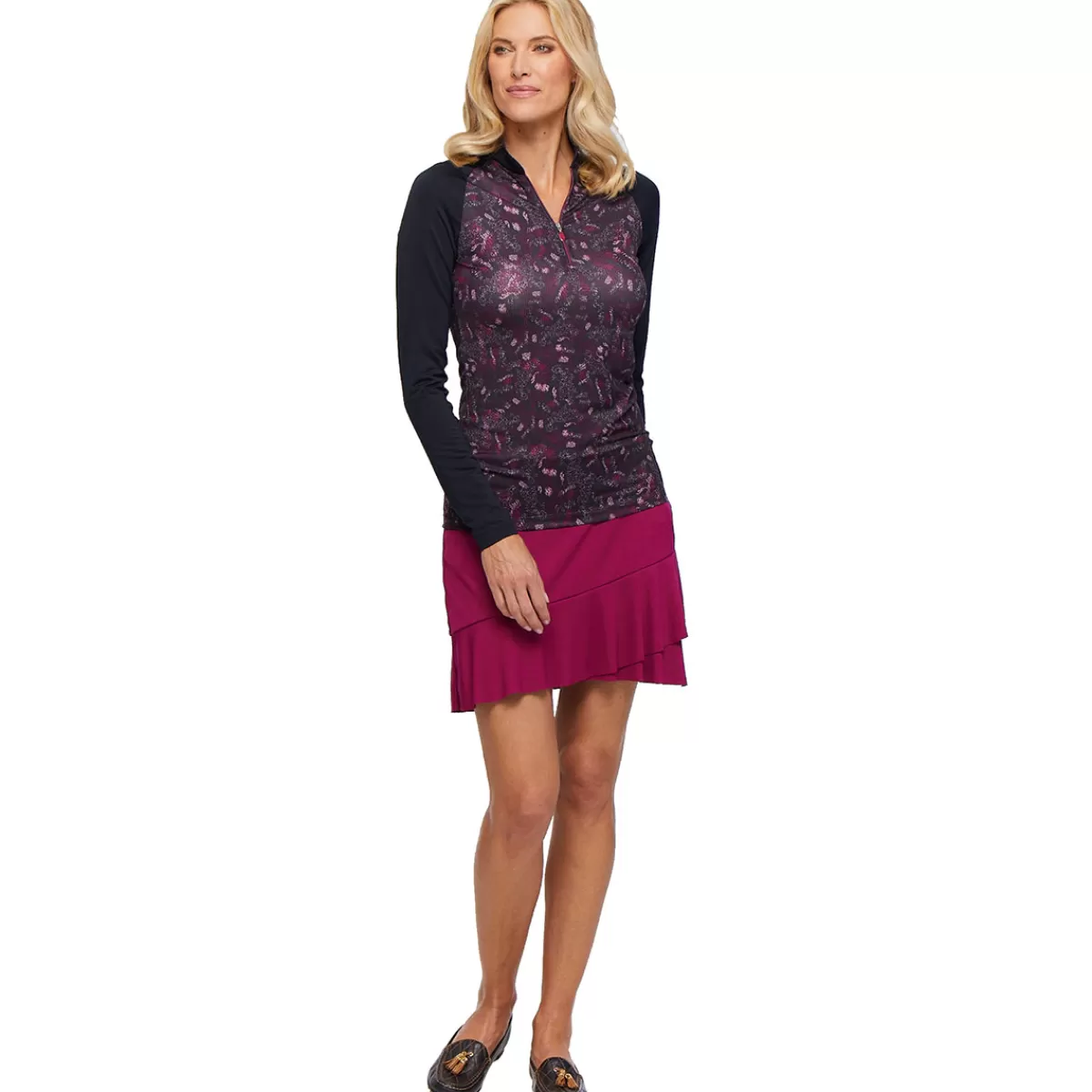 Best Sale Greg Norman Ladies Monet Print Half Zip Golf Midlayer