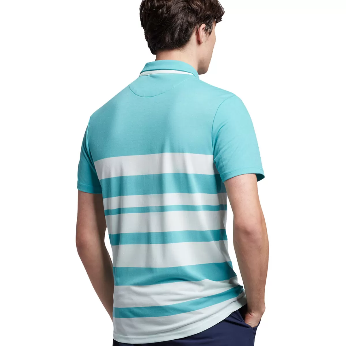 Discount Men's Lightweight Wide Stripe Stretch Golf Polo Shirt Men Men's Golf Polo Shirts