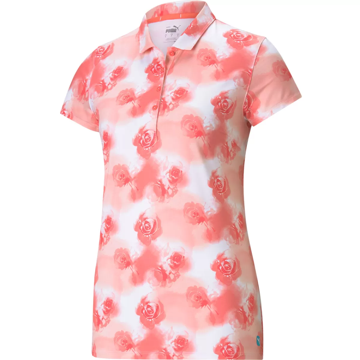 Sale PUMA Golf Puma Ladies Cloudspun Watercolour Floral Stretch Golf Polo Shirt