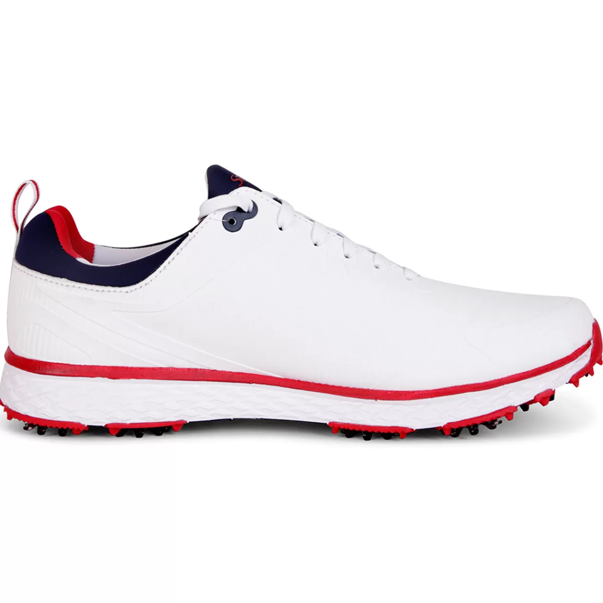 Cheap Stromberg Men's Tempo Waterproof Spiked Golf Shoes White/Navy/Red