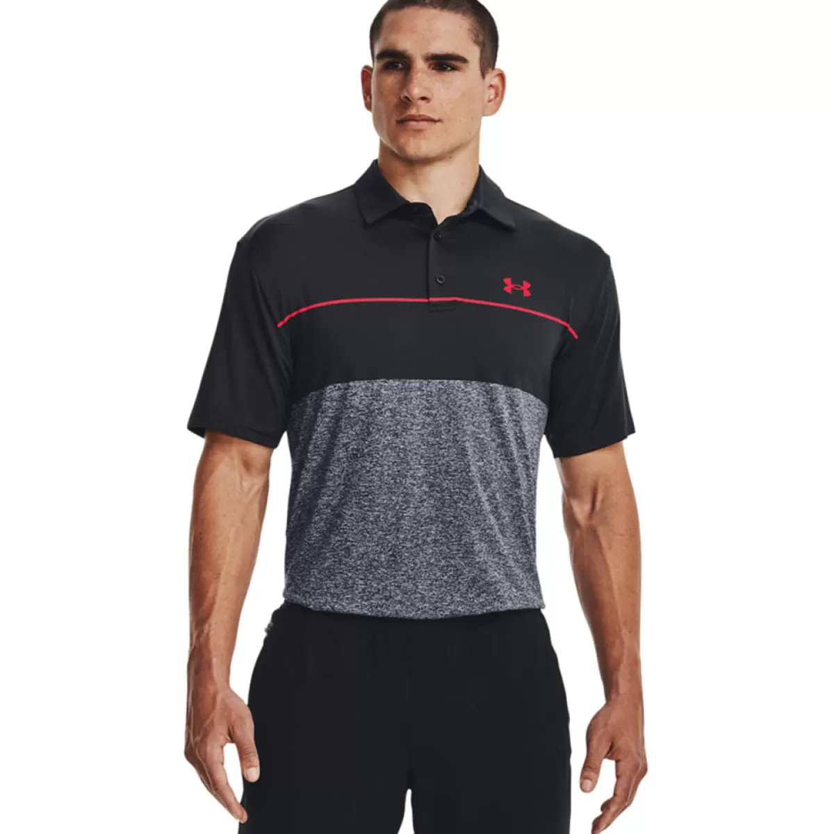Hot Under Armour Men's Playoff 2.0 Low Round Golf Polo Shirt Black/Steel/Red