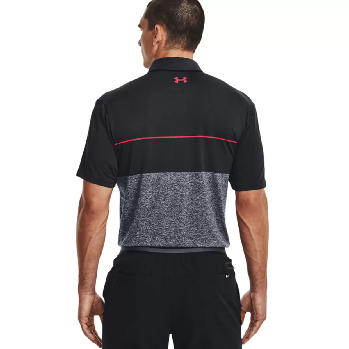 Hot Under Armour Men's Playoff 2.0 Low Round Golf Polo Shirt Black/Steel/Red