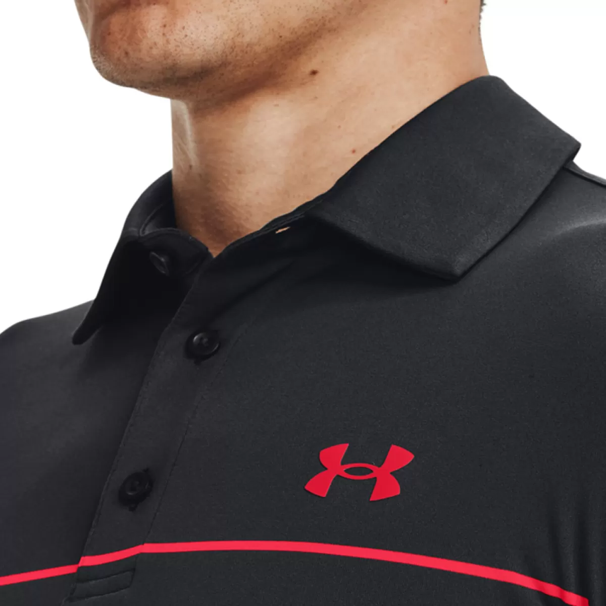 Hot Under Armour Men's Playoff 2.0 Low Round Golf Polo Shirt Black/Steel/Red