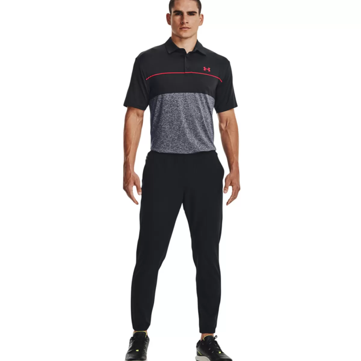 Hot Under Armour Men's Playoff 2.0 Low Round Golf Polo Shirt Black/Steel/Red