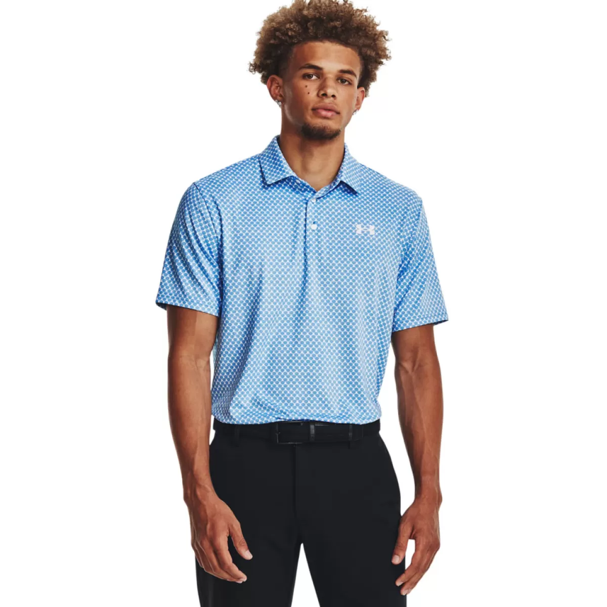 Cheap Under Armour Men's Playoff 3.0 Balloon Printed Golf Polo Shirt White/Cosmic Blue/White