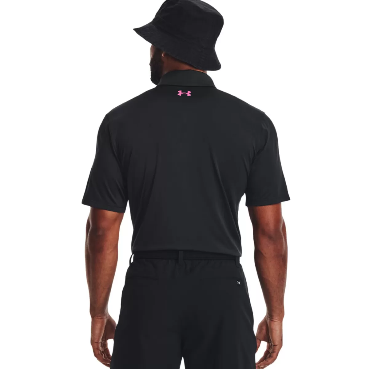 New Under Armour Men's Playoff 3.0 Low Round Stripe Golf Polo Shirt Black/Jet Gray/Rebel Pink