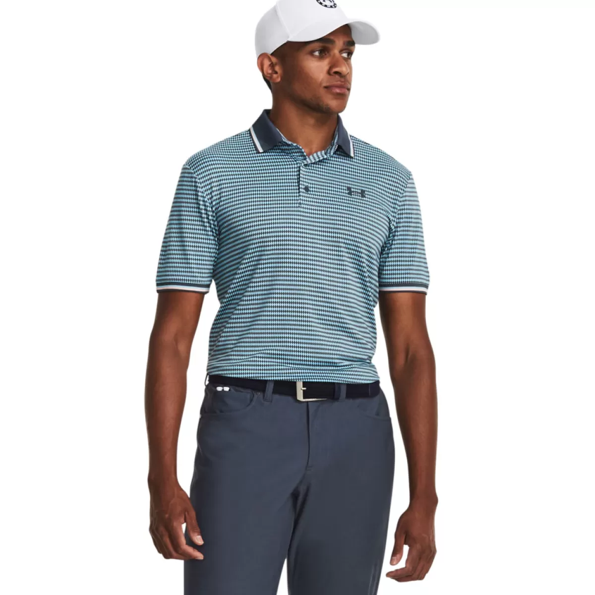 Online Under Armour Men's Playoff 3.0 Rib Printed Golf Polo Shirt Downpour Gray/Blizzard/Gray