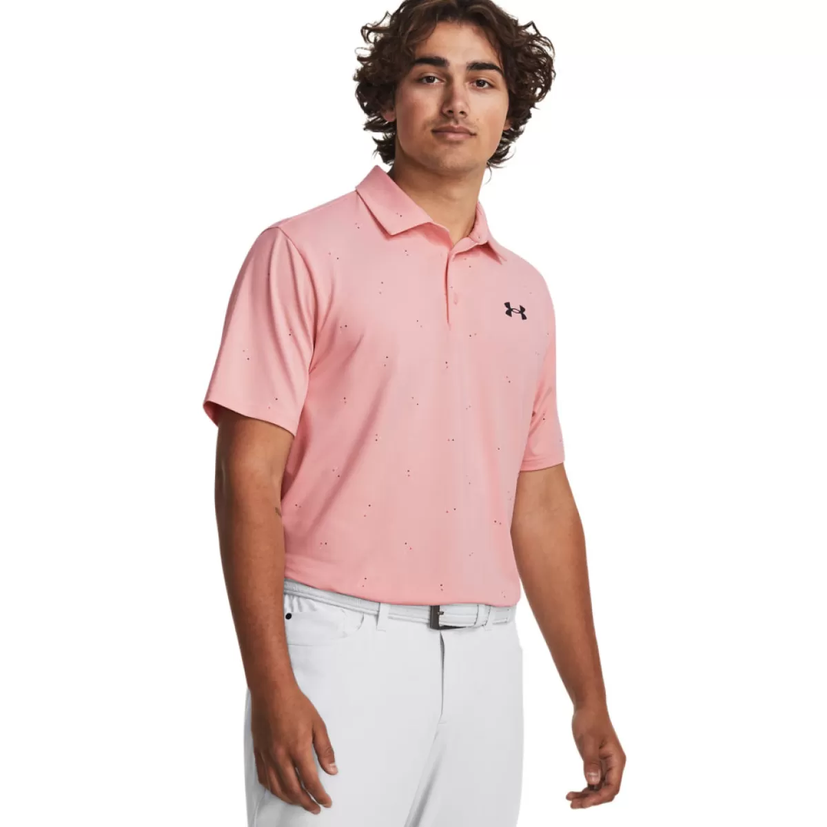 Best Sale Under Armour Men's Playoff 3.0 Scatter Printed Golf Polo Shirt Pink/White/Navy