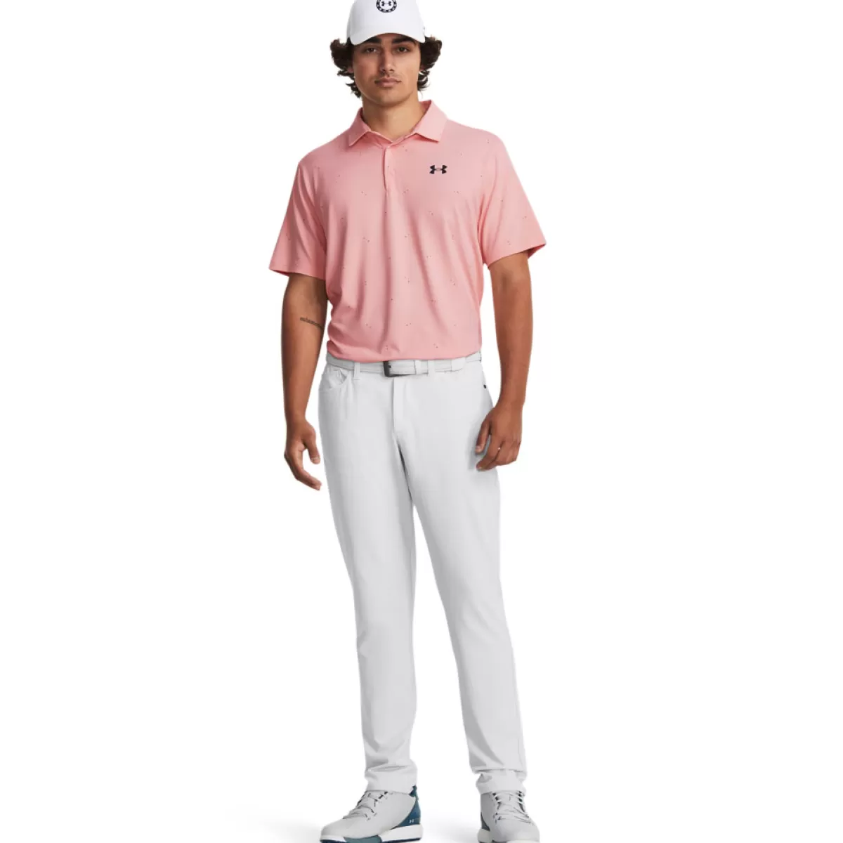 Best Sale Under Armour Men's Playoff 3.0 Scatter Printed Golf Polo Shirt Pink/White/Navy